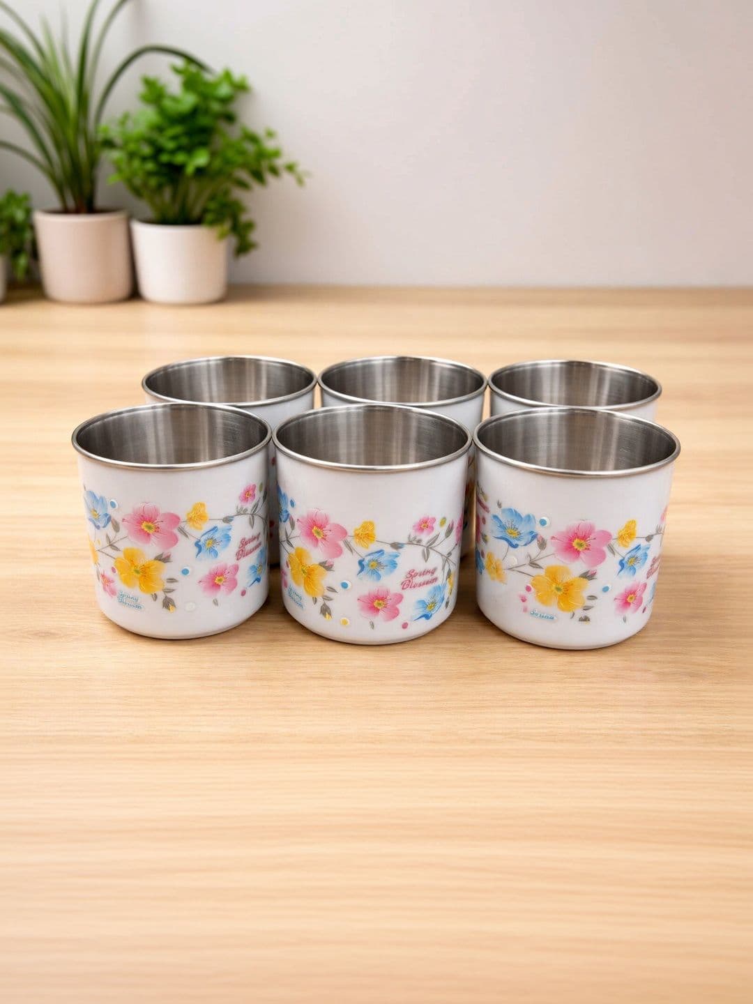Rema White Floral Printed Stainless Steel Glossy Cups Set of Cups and Mugs - view 1