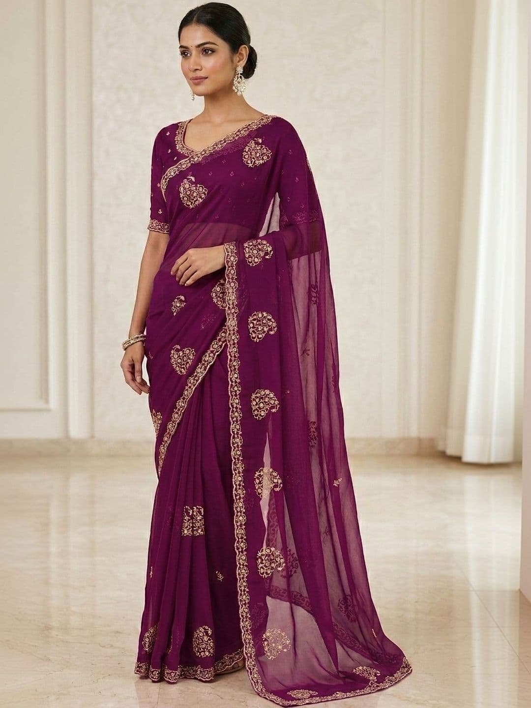 KALINI Embellished Embroidered Poly Chiffon Heavy Work Saree - view 1