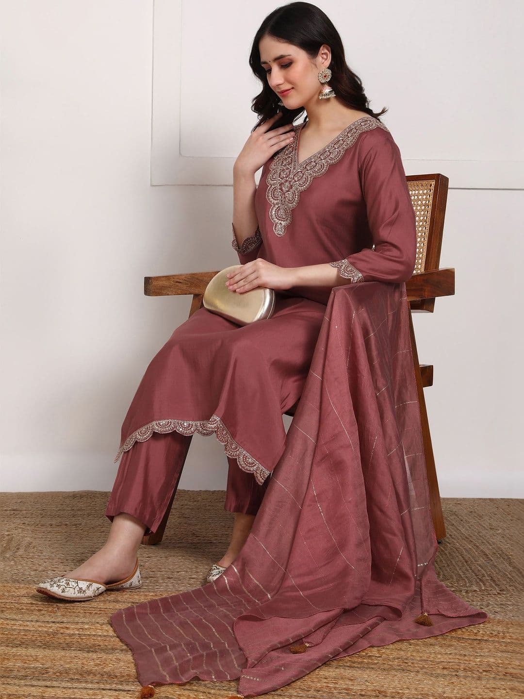 NEW ETHNIC 4 YOU Women Ethnic Motifs Embroidered Regular Thread Work Kurta with Trousers & With Dupatta - view 1
