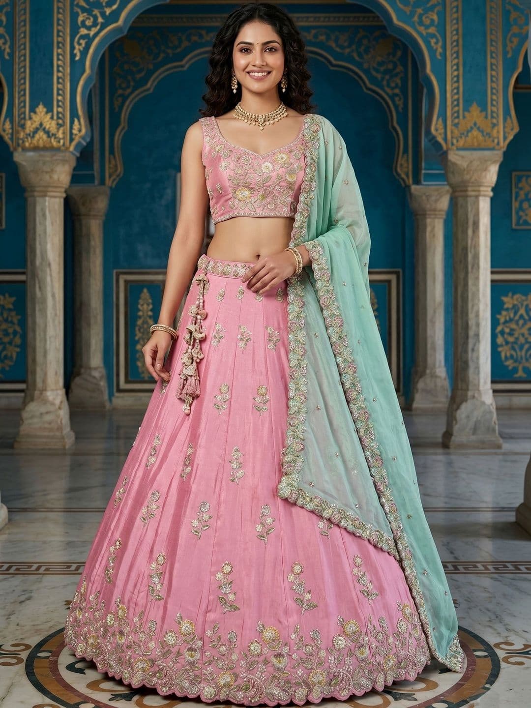 panchhi Embroidered Sequinned Semi-Stitched Lehenga & Unstitched Blouse With Dupatta - view 1