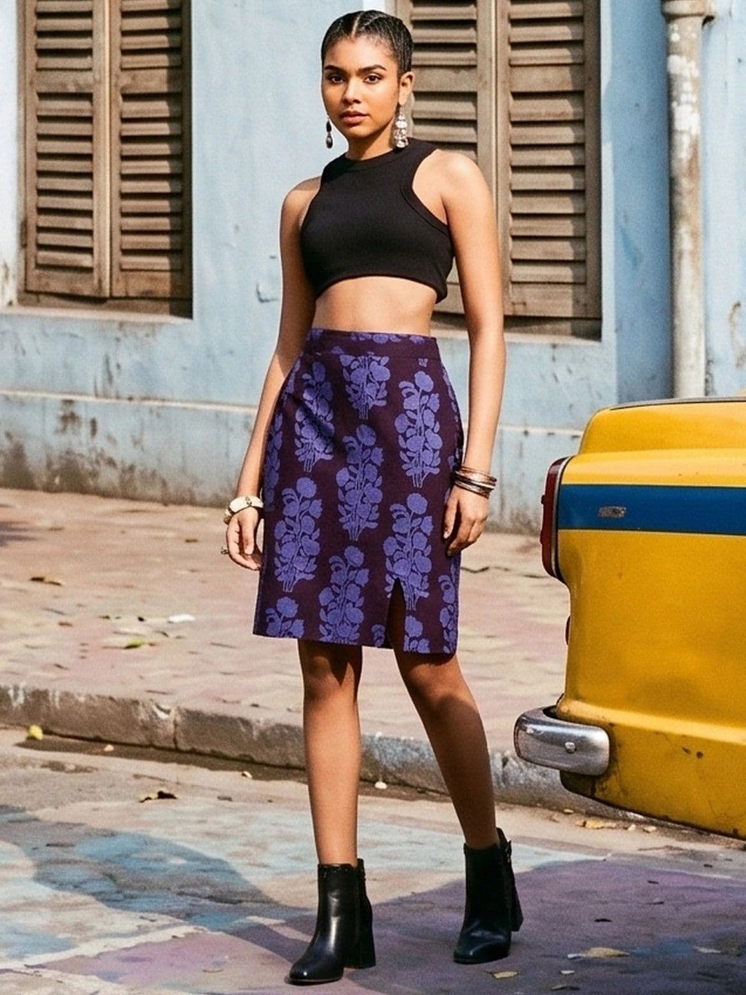 Taavi Women Floral Printed Side Slit Pure Cotton A-Line Bagh Skirt - view 1