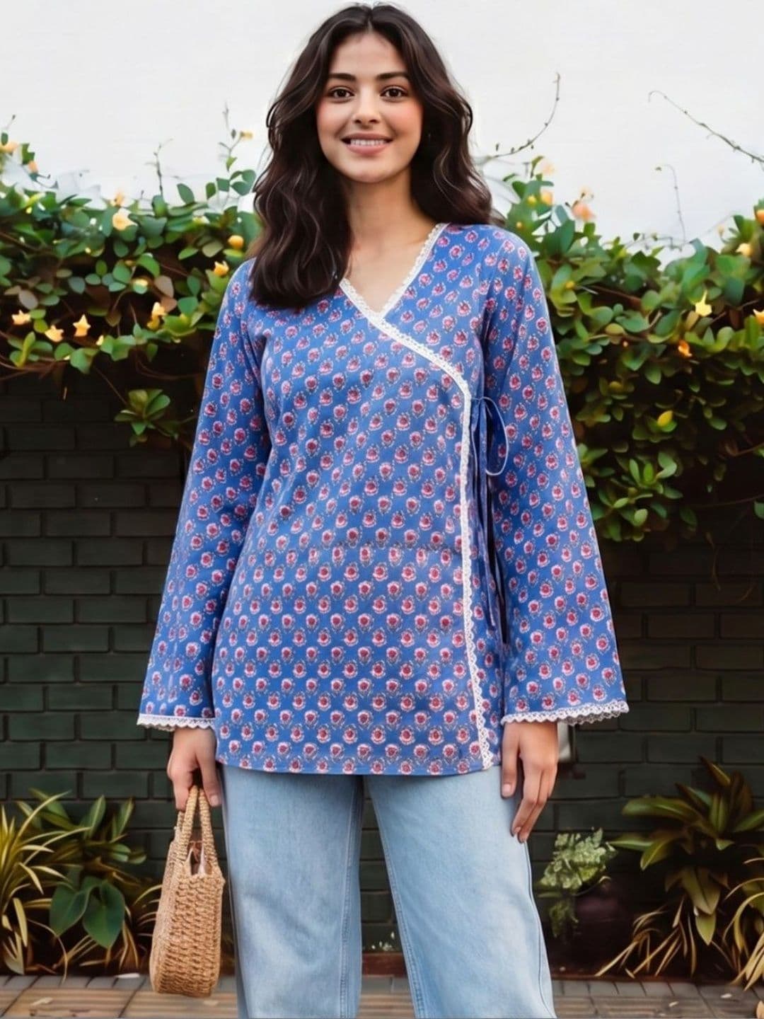 MIKAMI Floral Printed V-Neck Angrakha Kurti - view 1