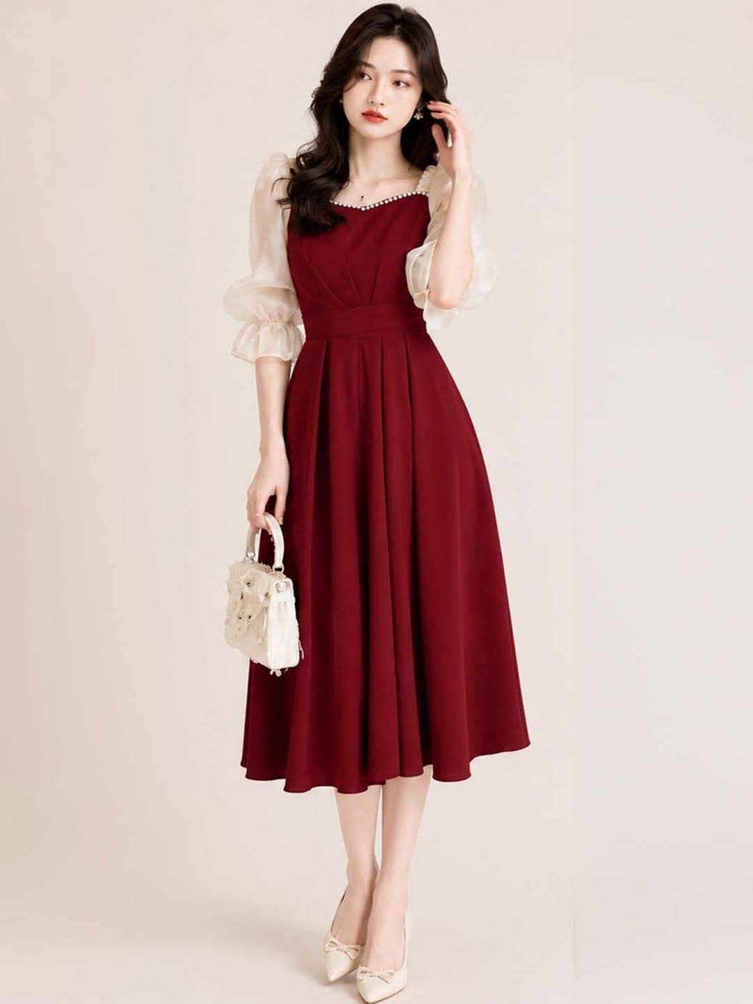 Suo Puff Sleeve Fit & Flare Midi Dress - view 1