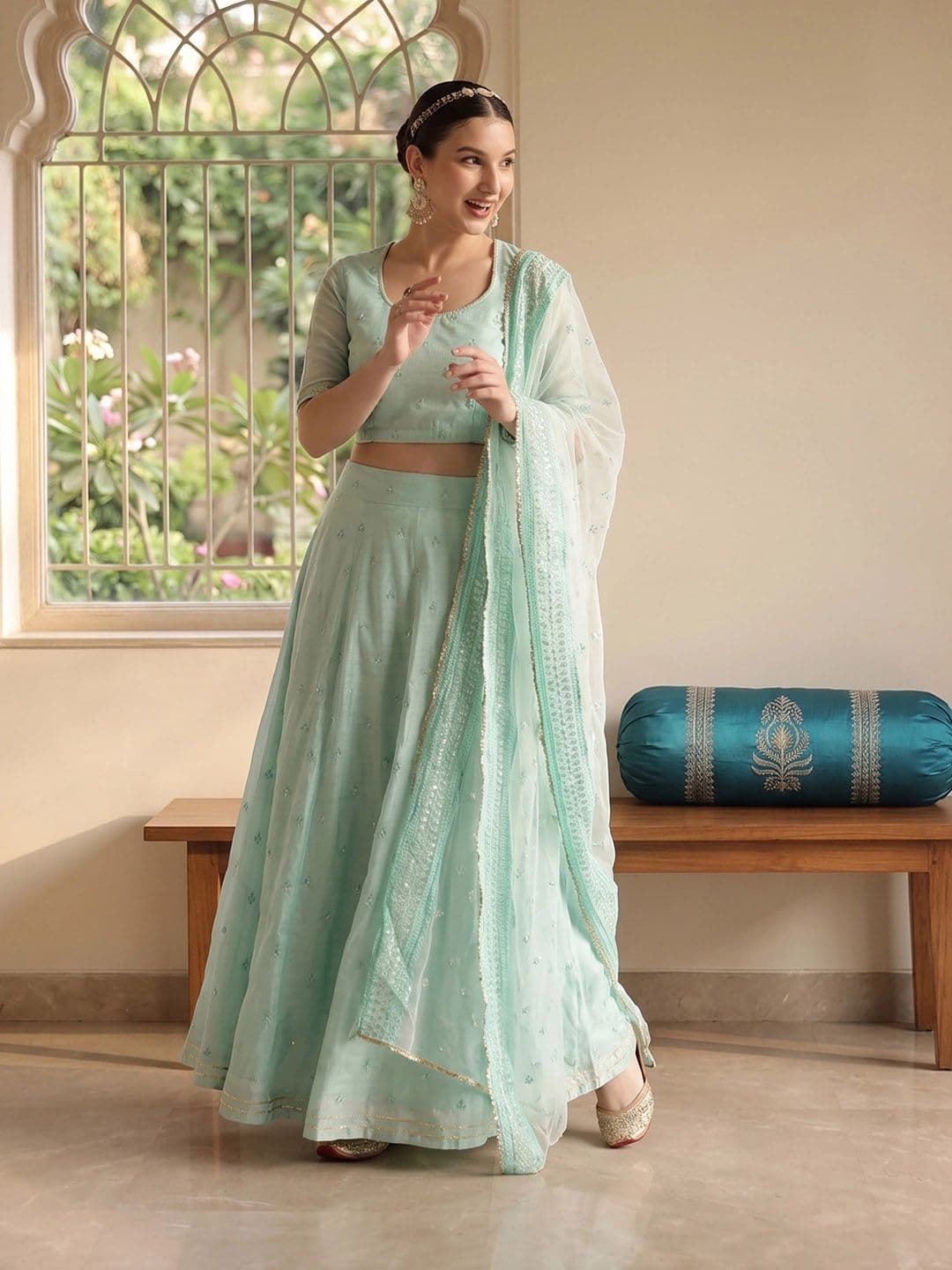 House of Pataudi Jashn Embroidered Sequinned Lehenga & Blouse With Dupatta - view 1