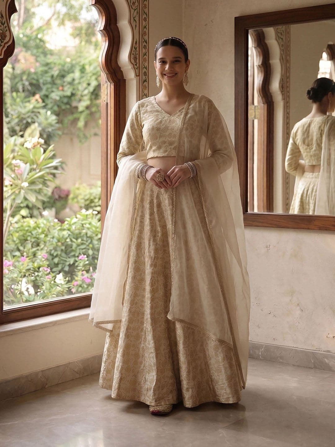 House of Pataudi Jashn Foil Print Lehenga & Blouse With Dupatta - view 1