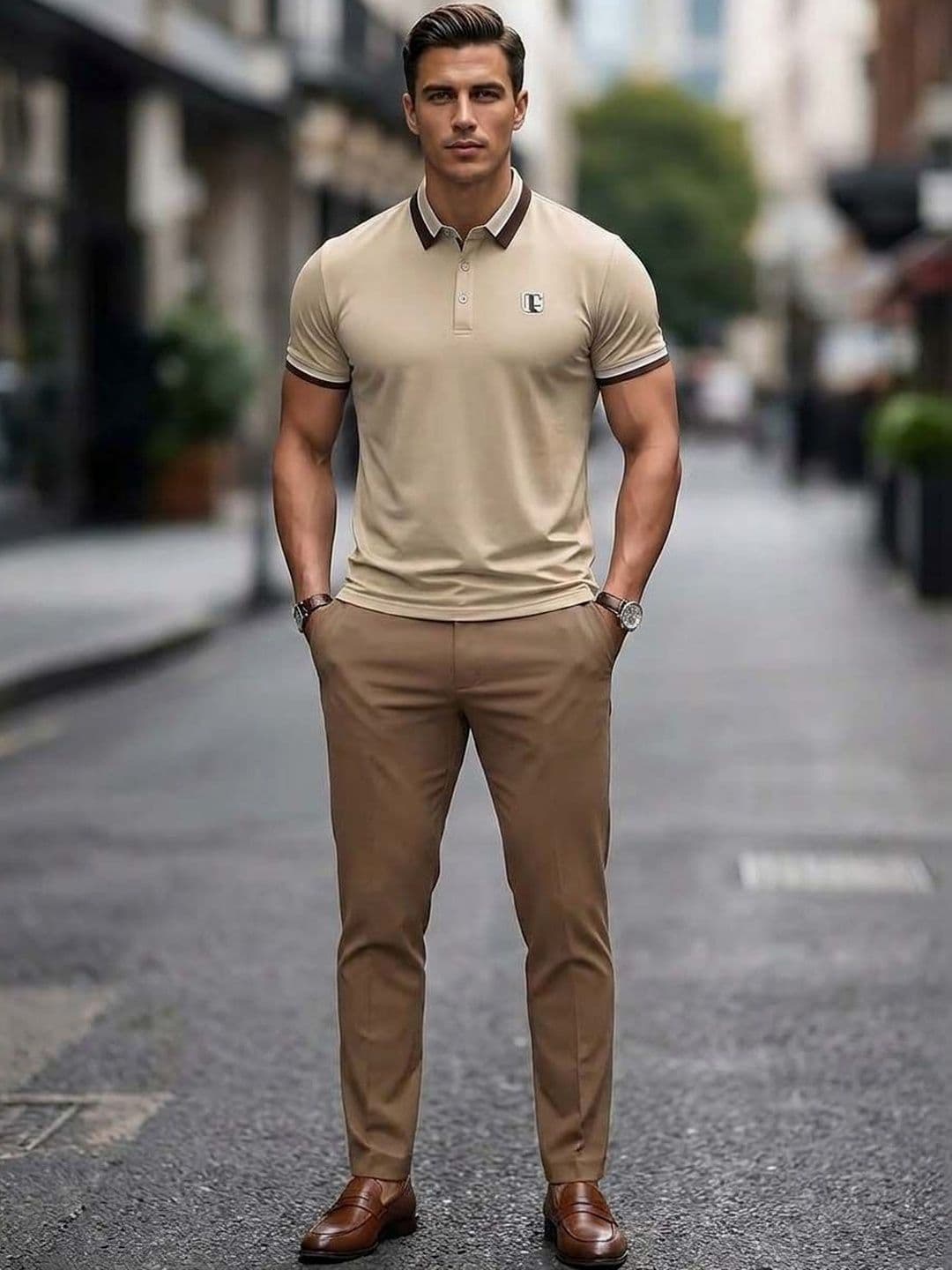 Moda Rapido Men Brand Logo Polo Collar Pockets T-shirt - view 1