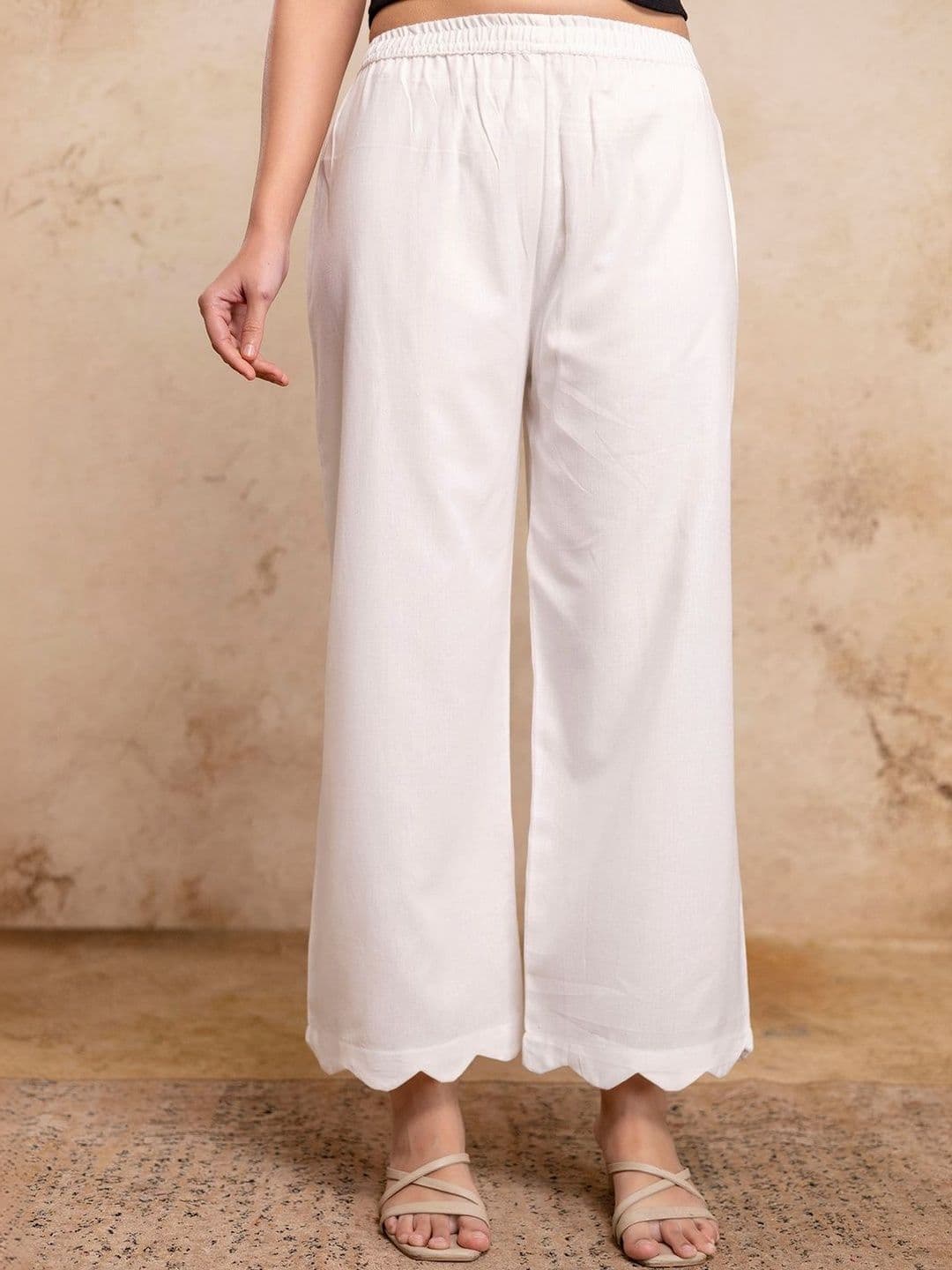 FERANOID Women Hem Design Knitted Ethnic Palazzos - view 1