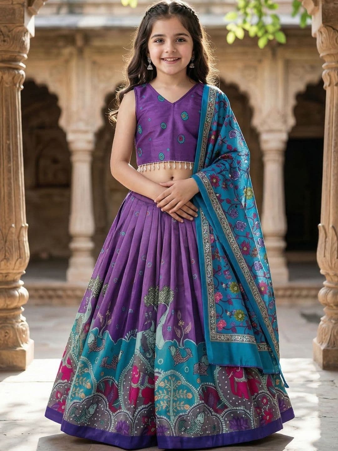 KALINI Girls Printed Semi-Stitched Lehenga & Blouse With Dupatta - view 1