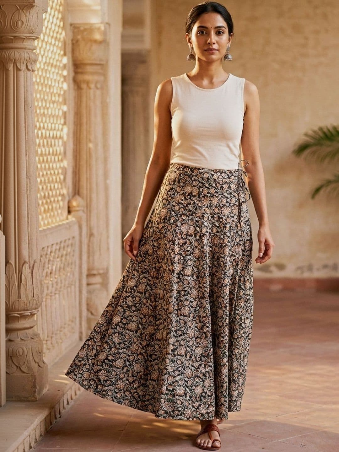 TJORI Women Floral Printed Cotton A-Line Midi Skirt - view 1