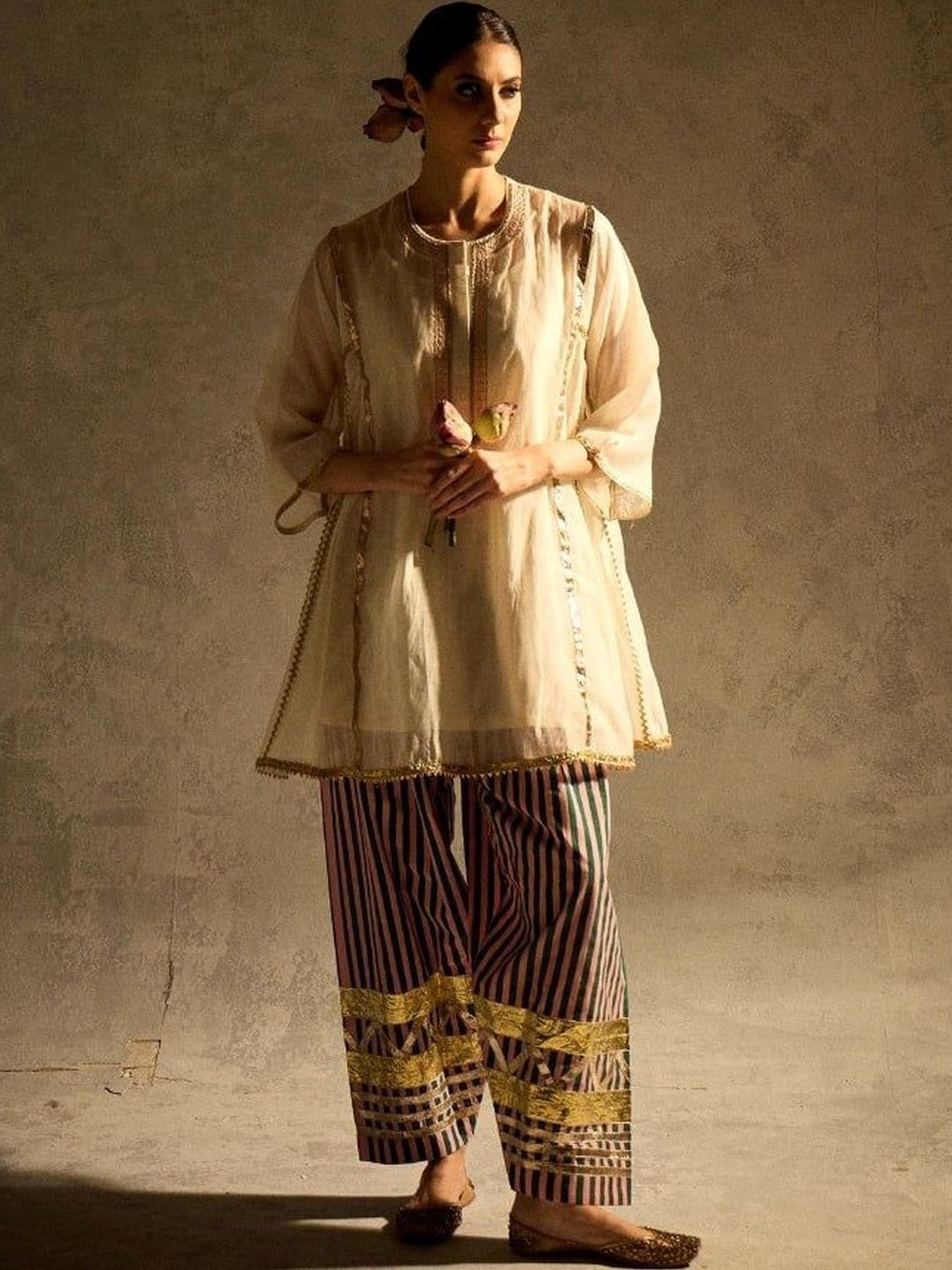 MISHRI TEX FAB Women Regular Gotta Patti Chanderi Cotton Kurti with Trousers - view 1