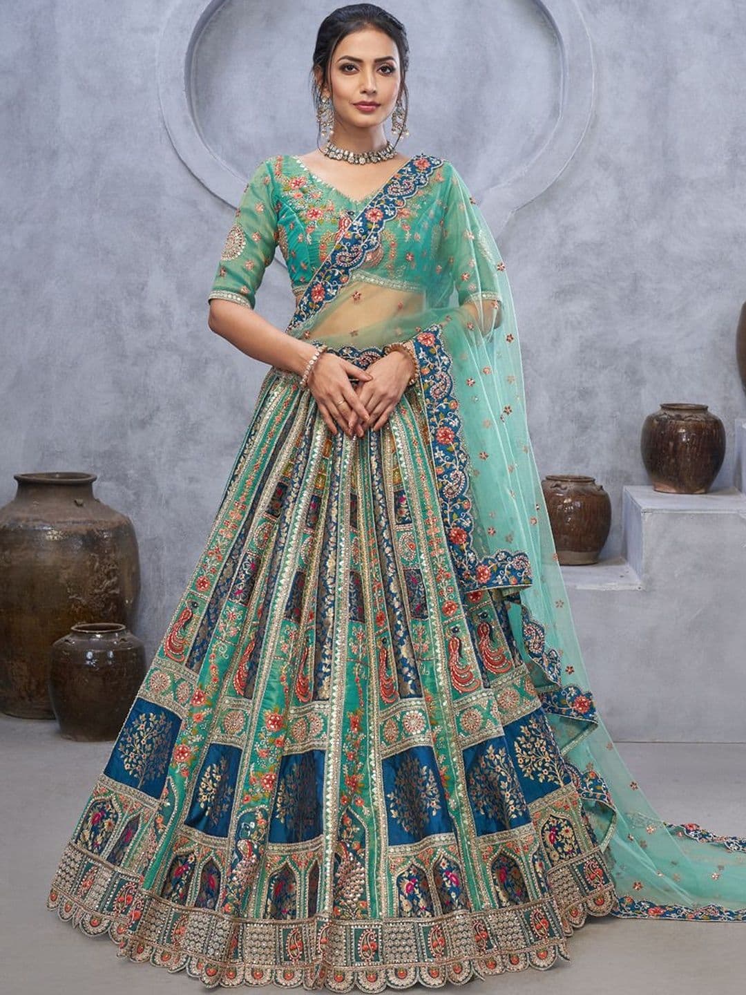 KESAR FAB Embroidered Sequinned Semi-Stitched Lehenga & Blouse With Dupatta - view 1