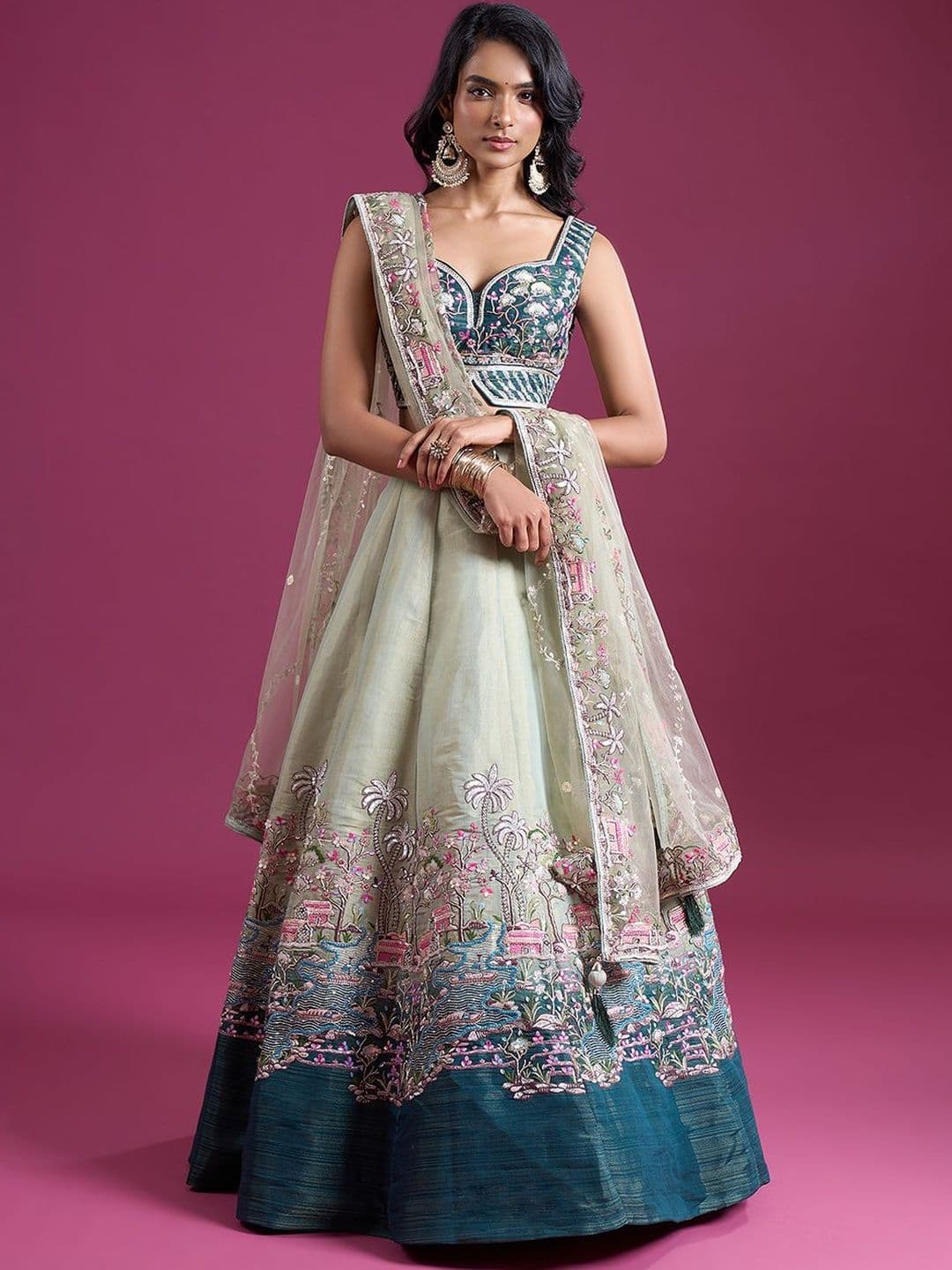 Samyukta Singhania Embroidered Thread Work Semi-Stitched Lehenga & Blouse With Dupatta - view 1