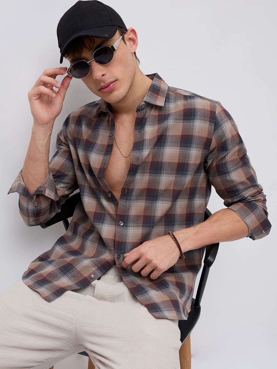 VASTRADO Elegant Smoked Brown Block Checks Everyday Shirt - view 1