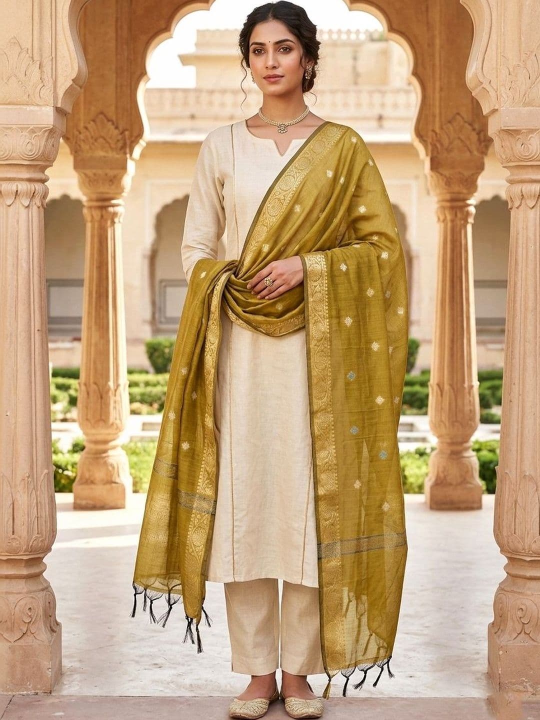 Naveera Woven Design Dupatta with Zari - view 1