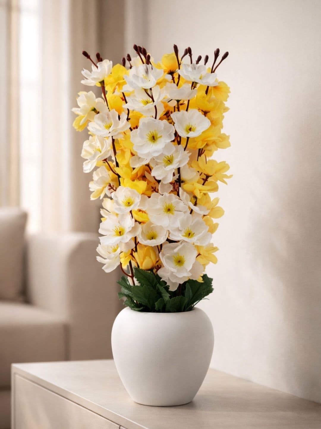 ARTIER White 1 Pieces Cherry Blossom Artificial Flower With Pot - view 1