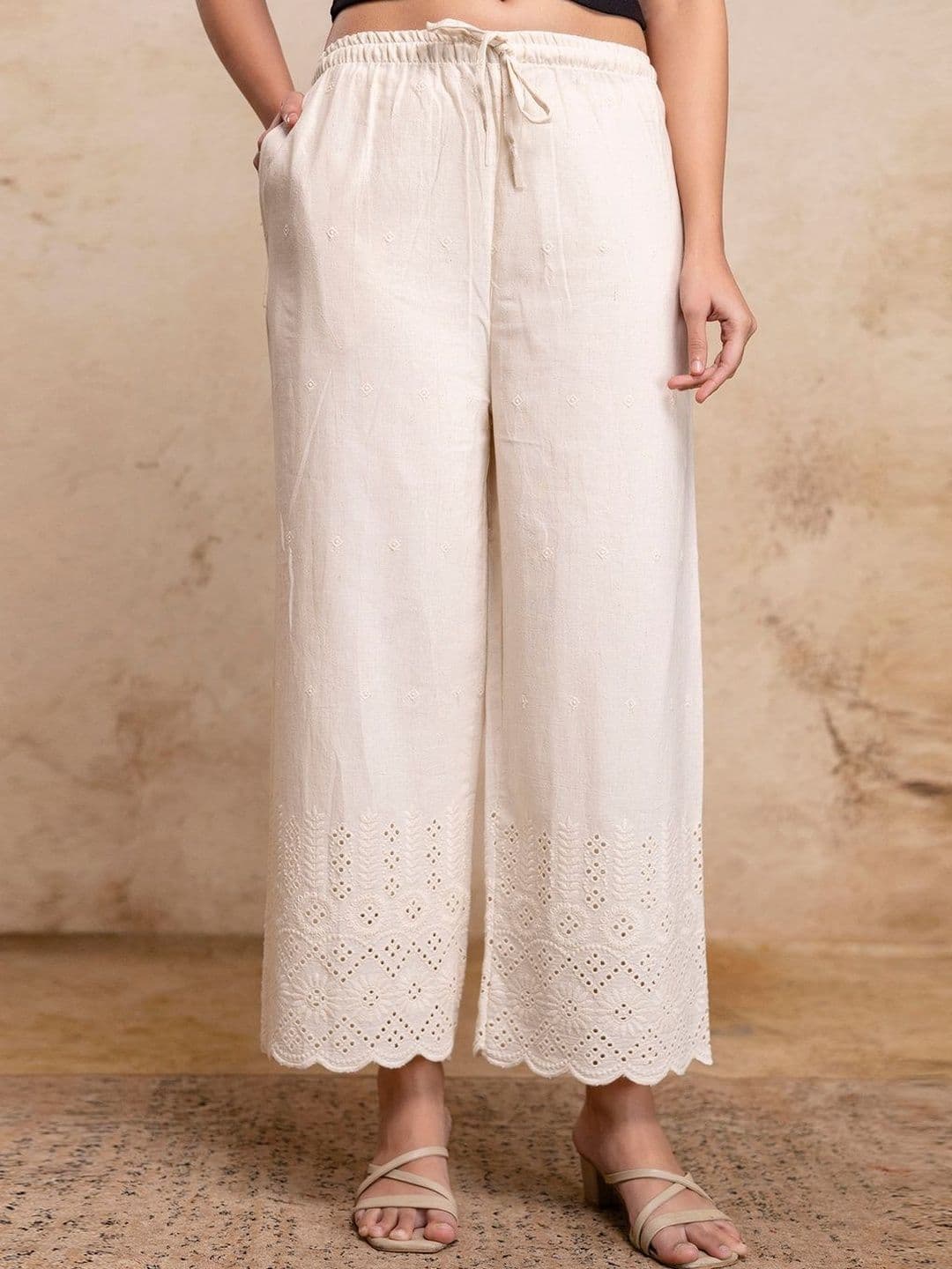 FERANOID Women Embroidered Knitted Ethnic Palazzos - view 1