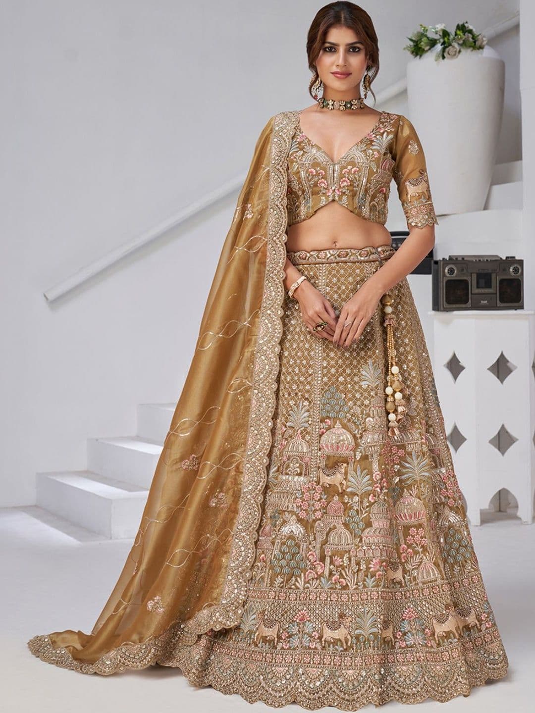 KESAR FAB Embroidered Sequinned Semi-Stitched Lehenga & Blouse With Dupatta - view 1