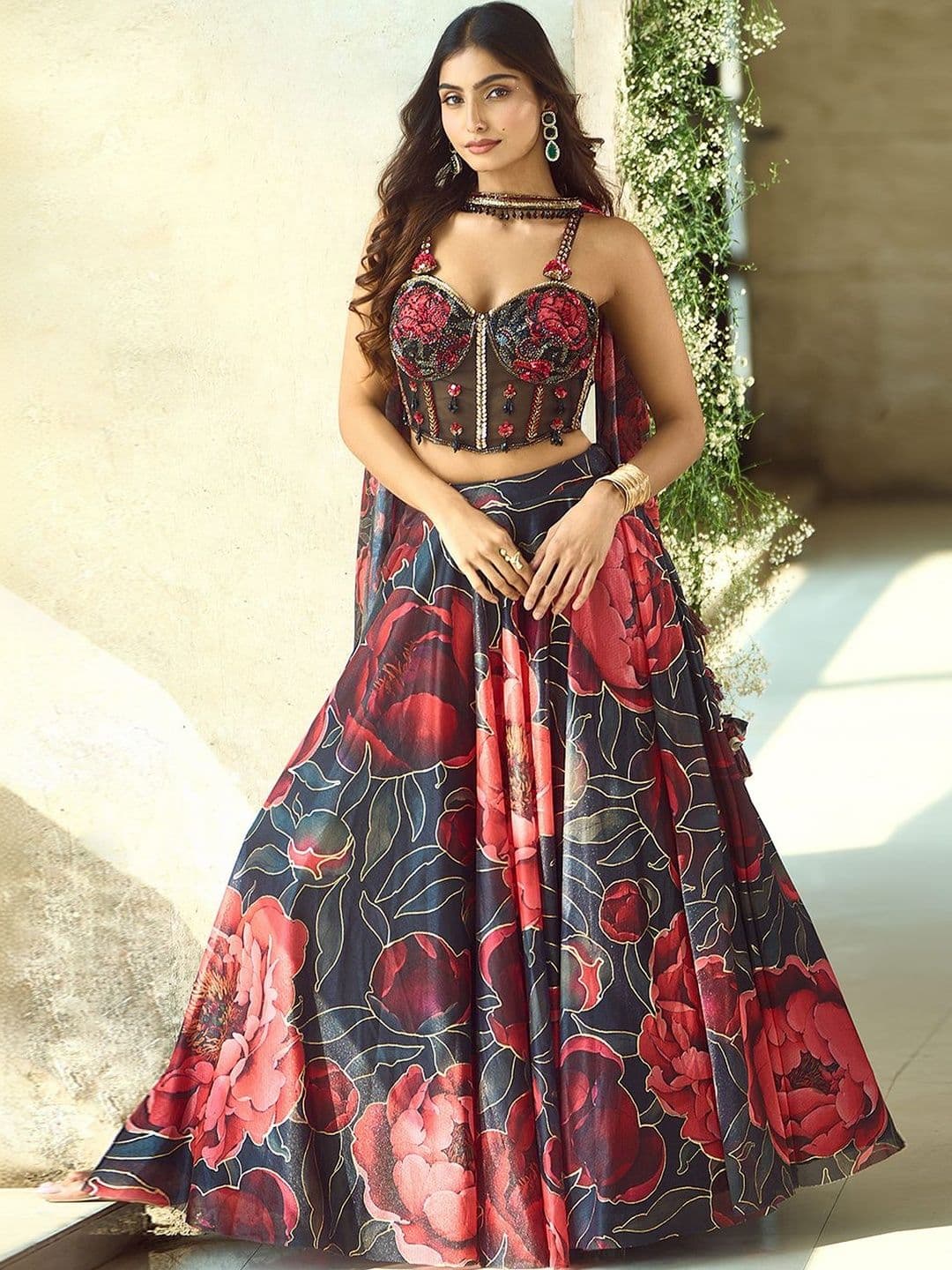 Samyukta Singhania Embellished Sequinned Semi-Stitched Lehenga & Blouse With Dupatta - view 1