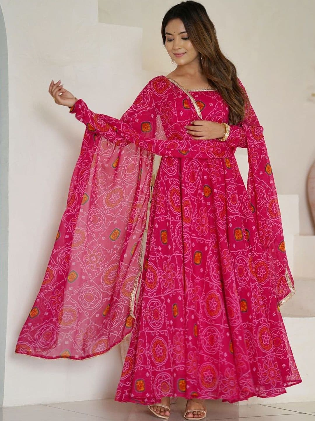 HERE&NOW Women Ethnic Motifs Printed Regular Kurta with Trousers & With Dupatta - view 1