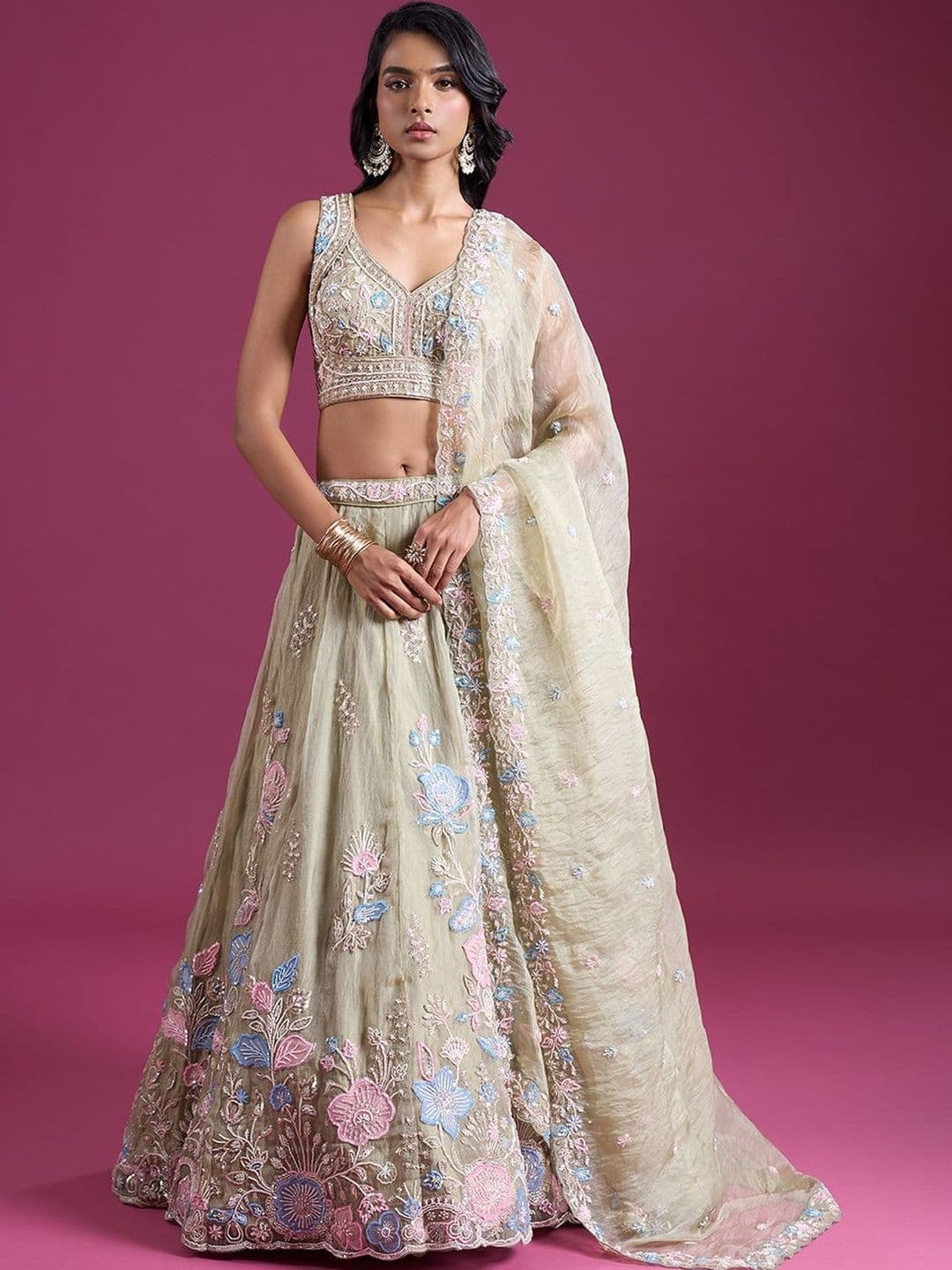 Samyukta Singhania Embroidered Thread Work Ready to Wear Lehenga & Blouse With Dupatta - view 1