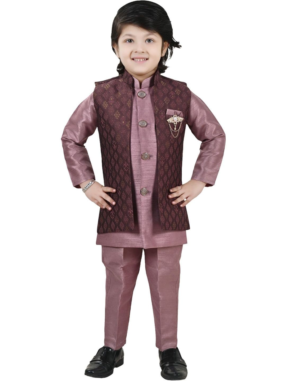 BAESD Boys Embroidered Mandarin Collar Silk Sherwani - view 1