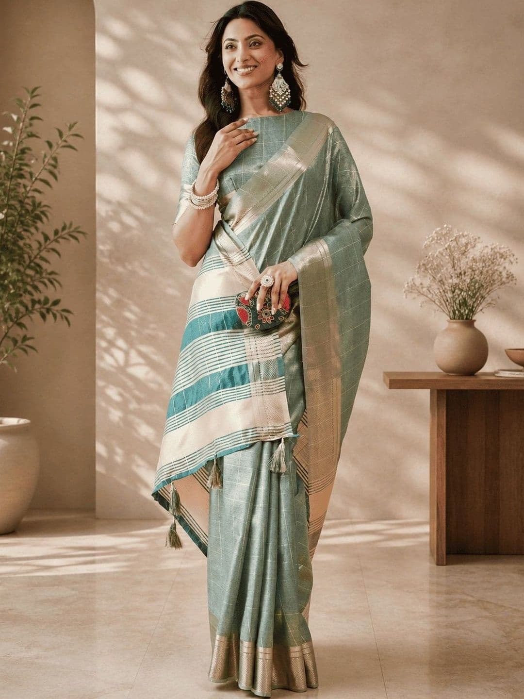 kasee Woven Design Zari Jute Silk Saree - view 1