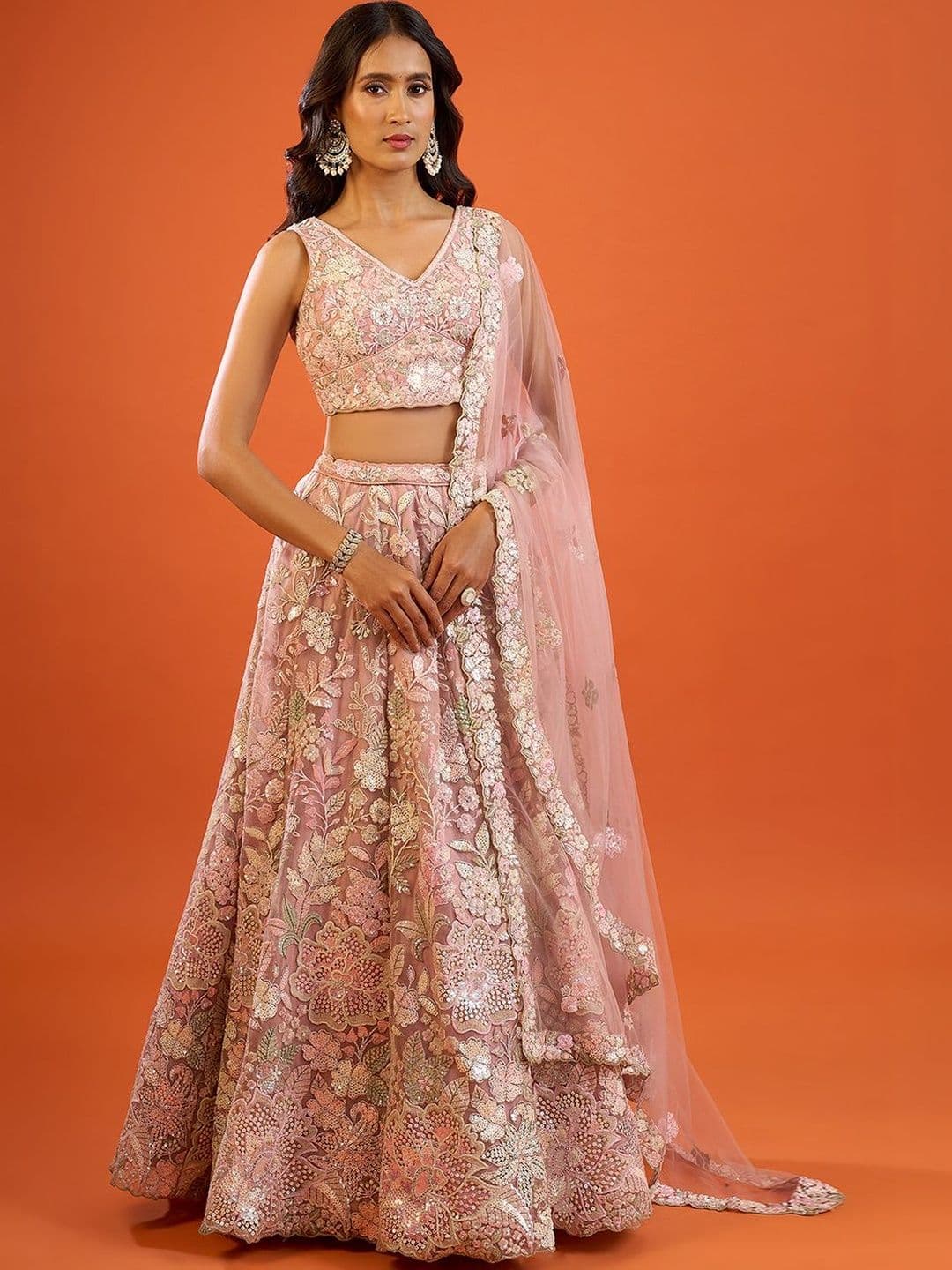 Samyukta Singhania Embroidered Sequinned Semi-Stitched Lehenga & Blouse With Dupatta - view 1