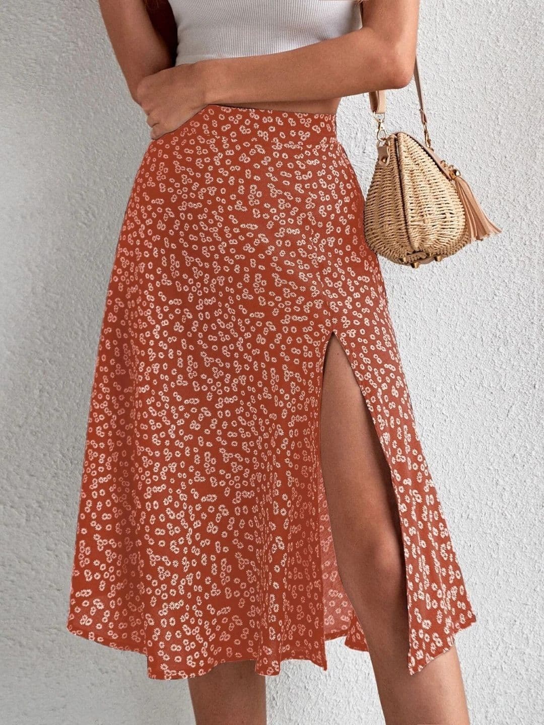 StyleCast Women Floral Micro or Ditsy Print Side Slit Midi A-Line Skirt - view 1