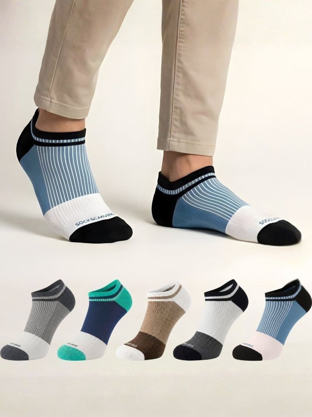 Sockscarving Unisex Pack of 5 Cotton Blend Striped Ankle Length Socks - view 1