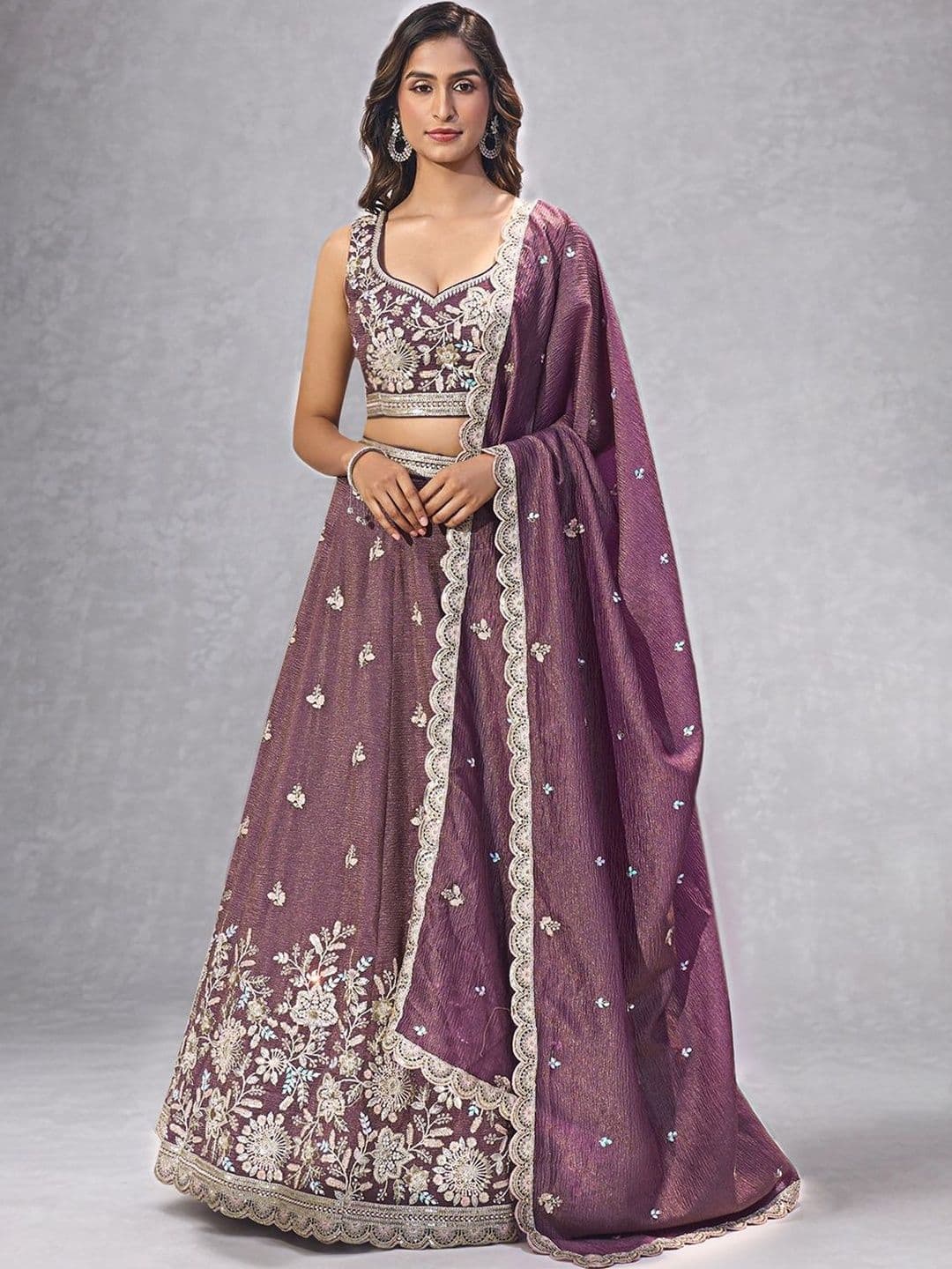 Samyukta Singhania Embellished Sequinned Semi-Stitched Lehenga & Blouse With Dupatta - view 1