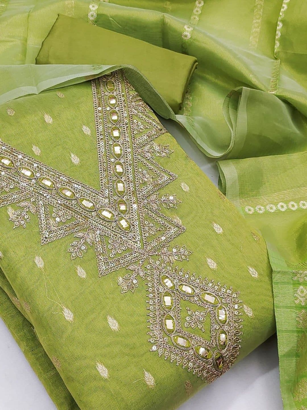 Rangtulika Ethnics Embroidered Pure Cotton Unstitched Dress Material - view 1