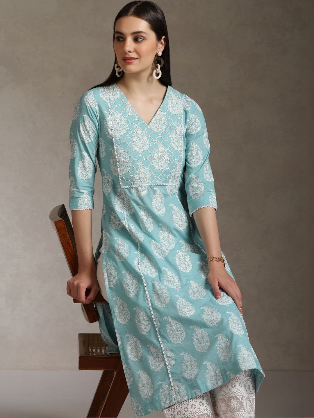 Khushal K Women Ethnic Motifs Printed Thread Work Indie Prints Kurta - view 1