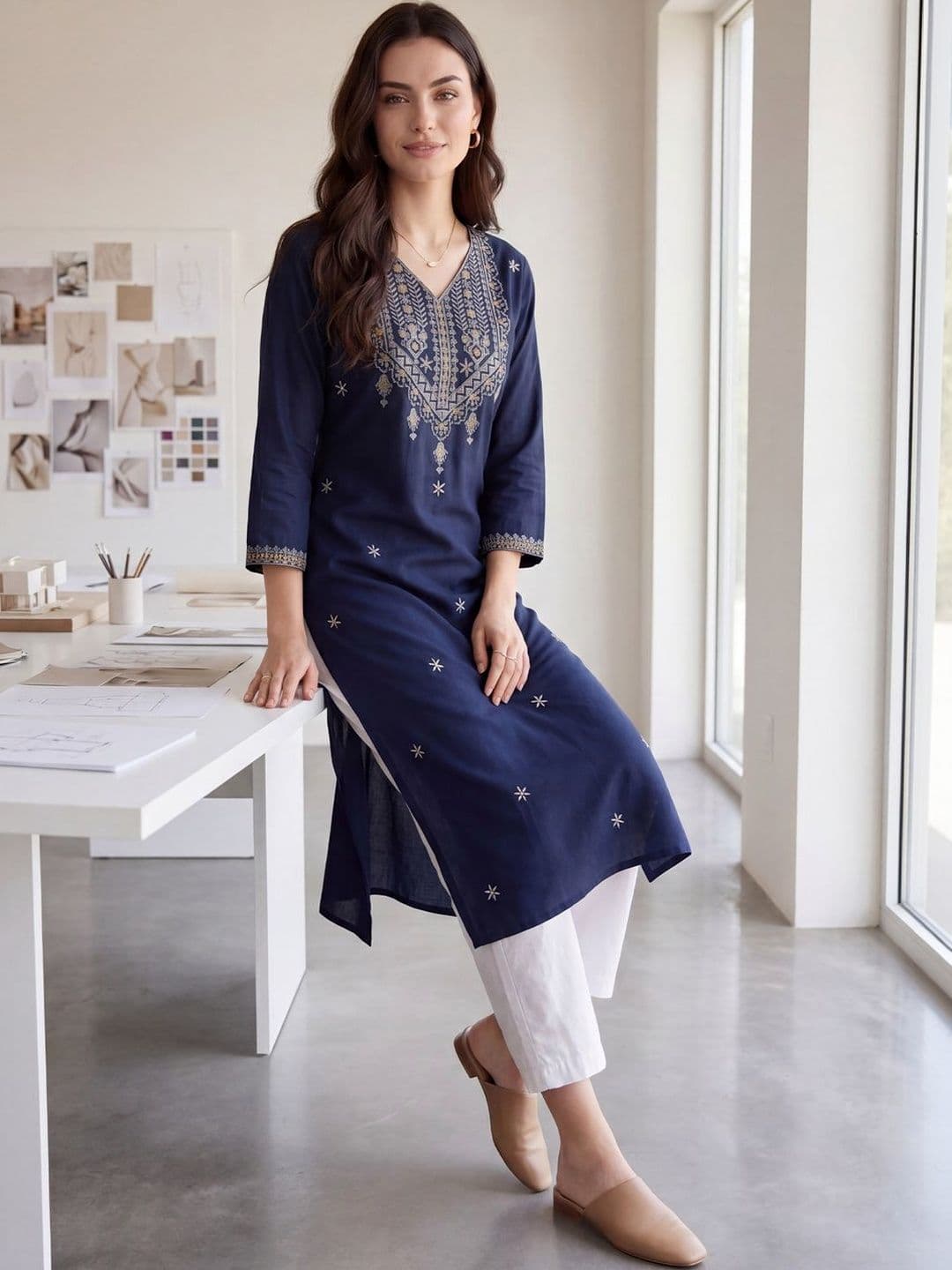 Indo Era Women Ethnic Motifs Embroidered Thread Work Indie Prints Kurta - view 1