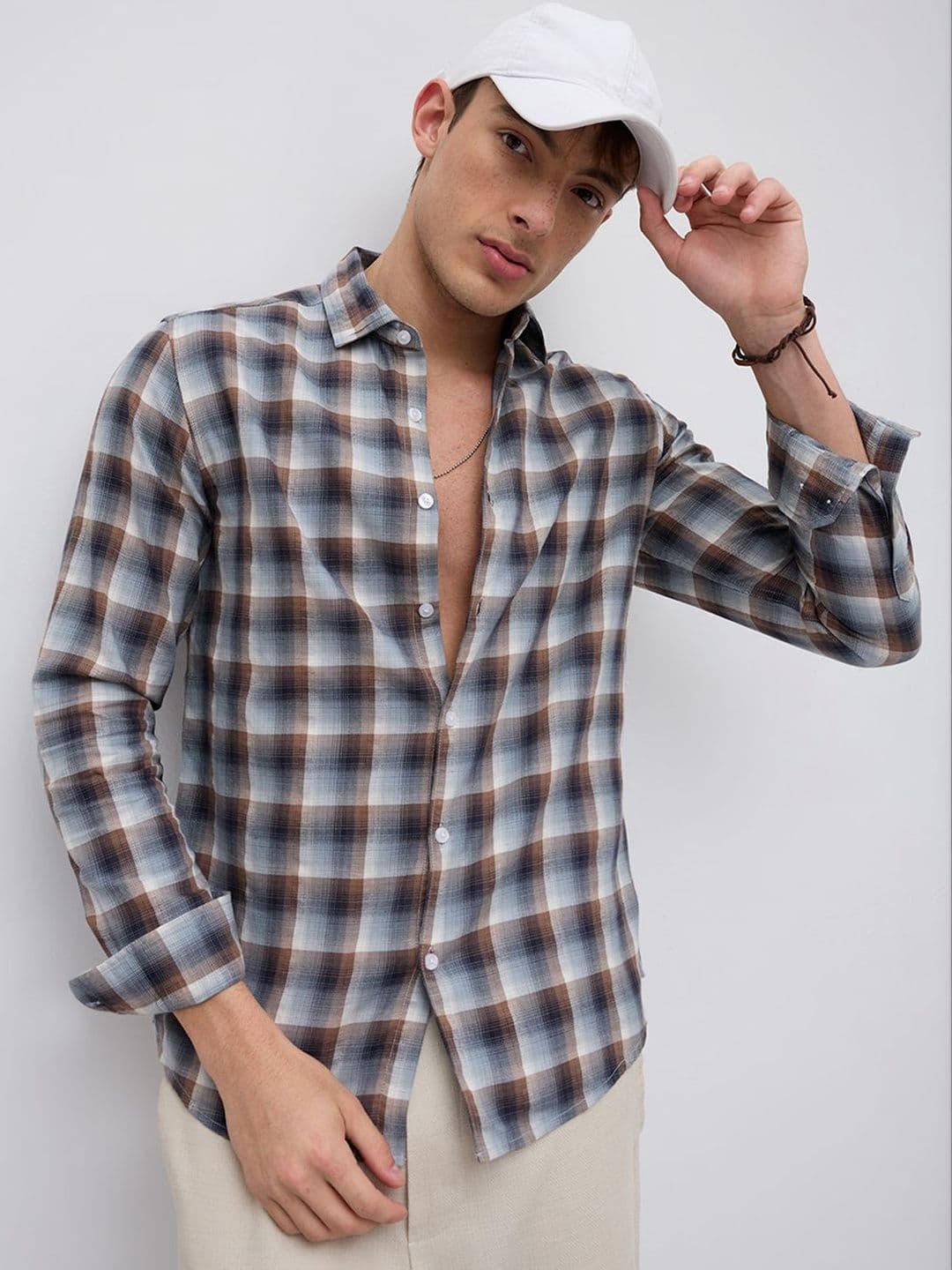 VASTRADO Grey & Brown Ombre Checks Classic Shirt - view 1