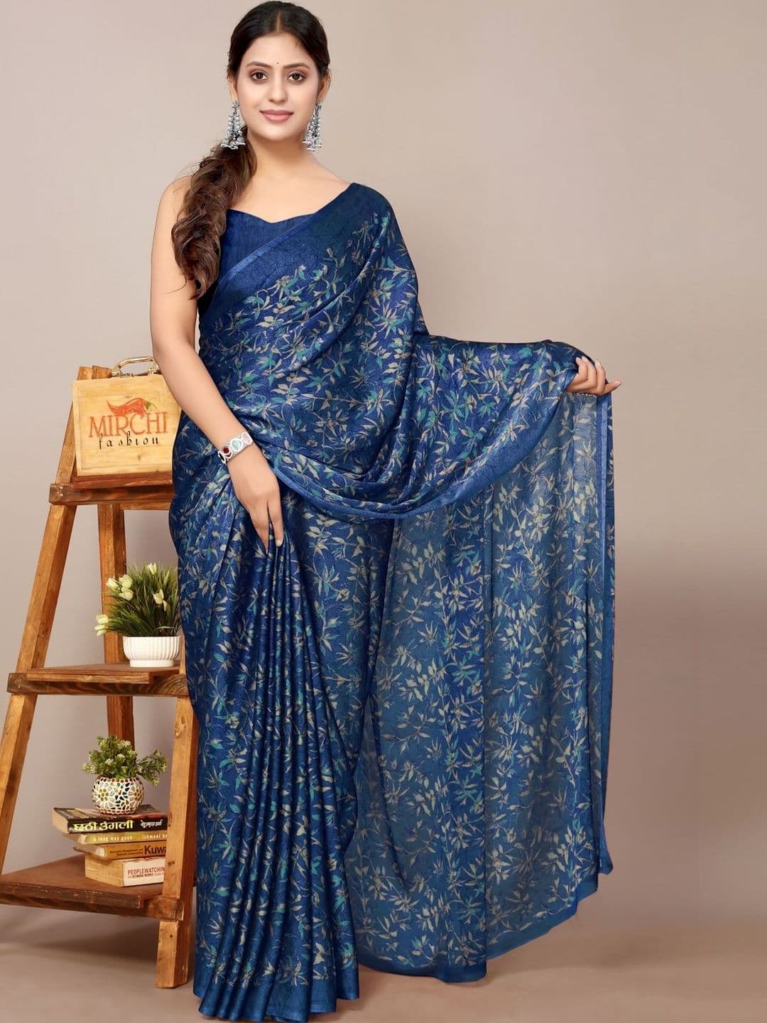 KALINI Floral Poly Chiffon Saree - view 1