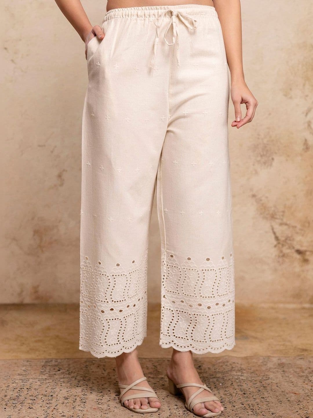 FERANOID Women Embroidered Knitted Ethnic Palazzos - view 1
