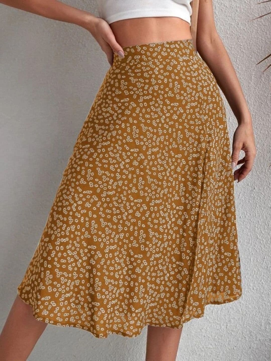 StyleCast Women Floral Micro or Ditsy Print Front Slit Midi A-Line Skirt - view 1