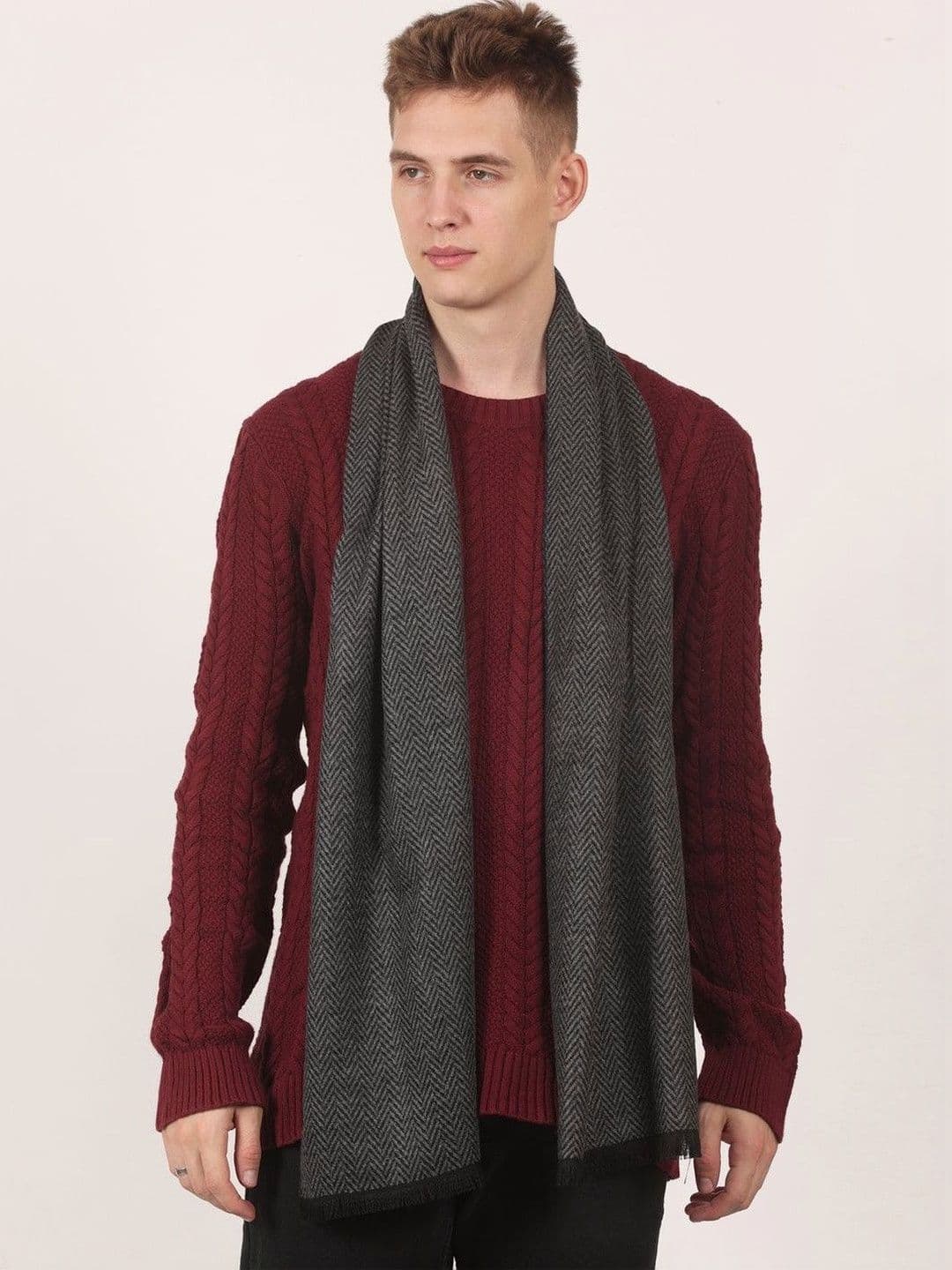 Cazzano Men Patterned Acrylic Mufflers With Fringed Border - view 1