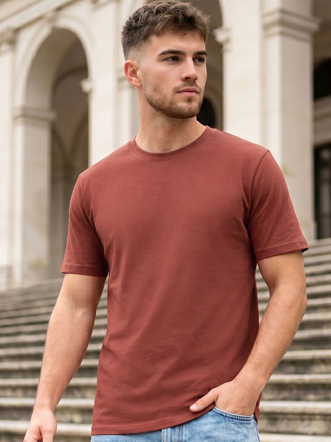 Bewakoof Men's Brick Red T-shirt - view 1