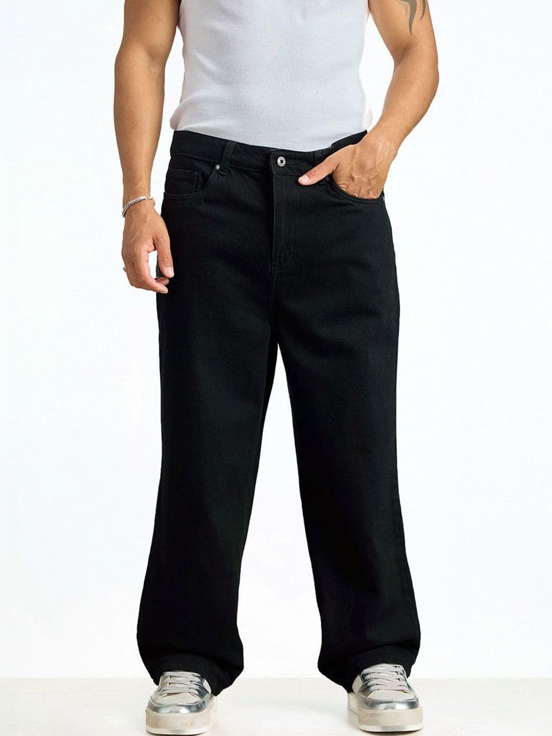 Bonkers Corner Men Relaxed Fit Mid-Rise Low Distress Jet Black Relaxed Fit Jeans - view 1