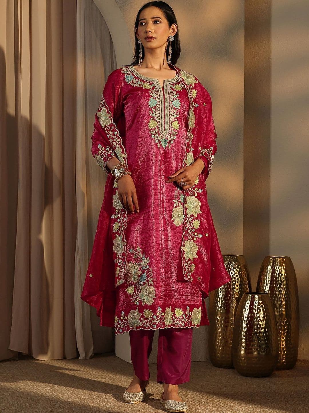 Libas Women Floral Embroidered Regular Kurta with Trousers & With Dupatta - view 1
