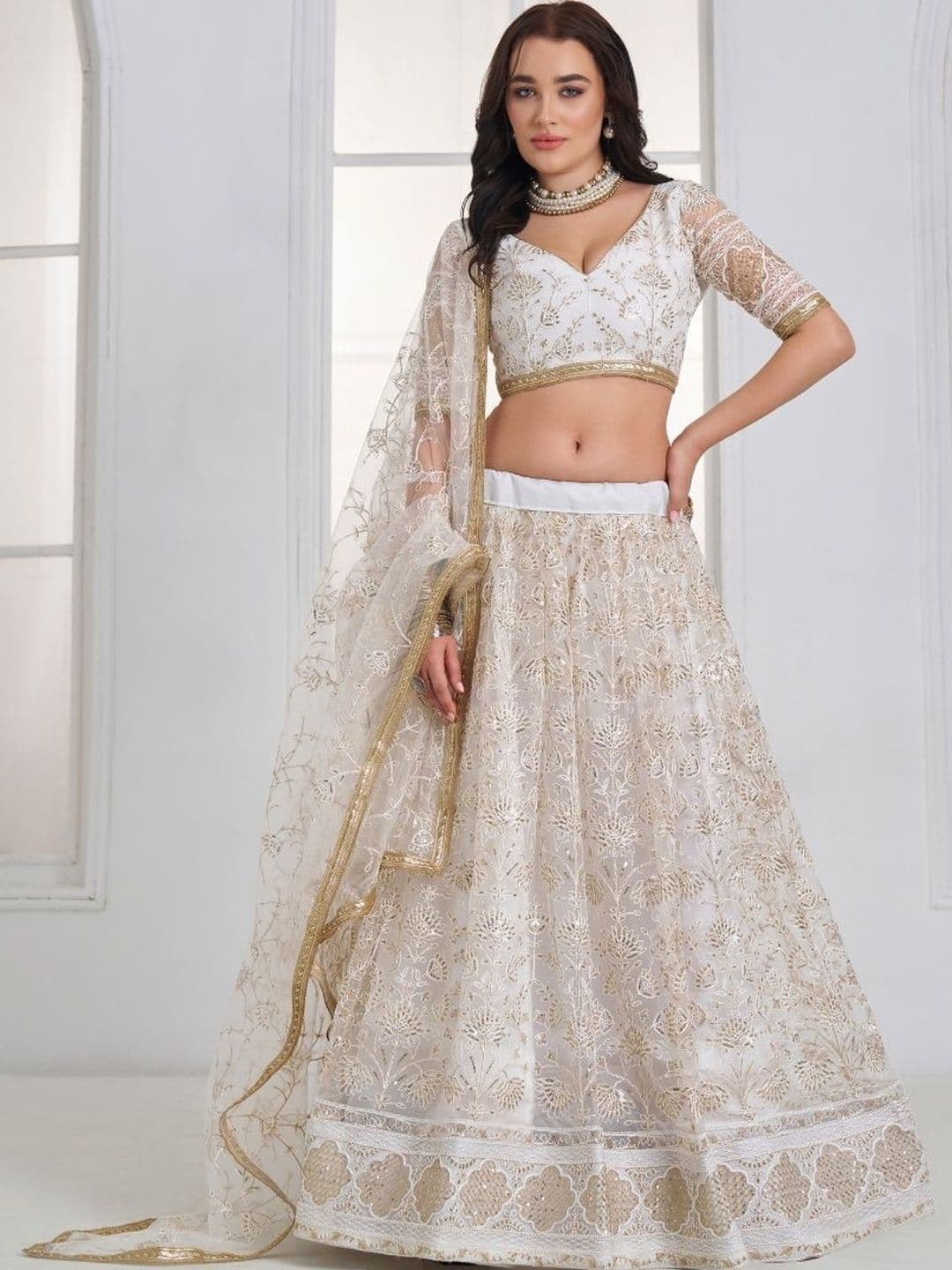 Ethniqlo Embroidered Thread Work Semi-Stitched Lehenga & Blouse With Dupatta - view 1