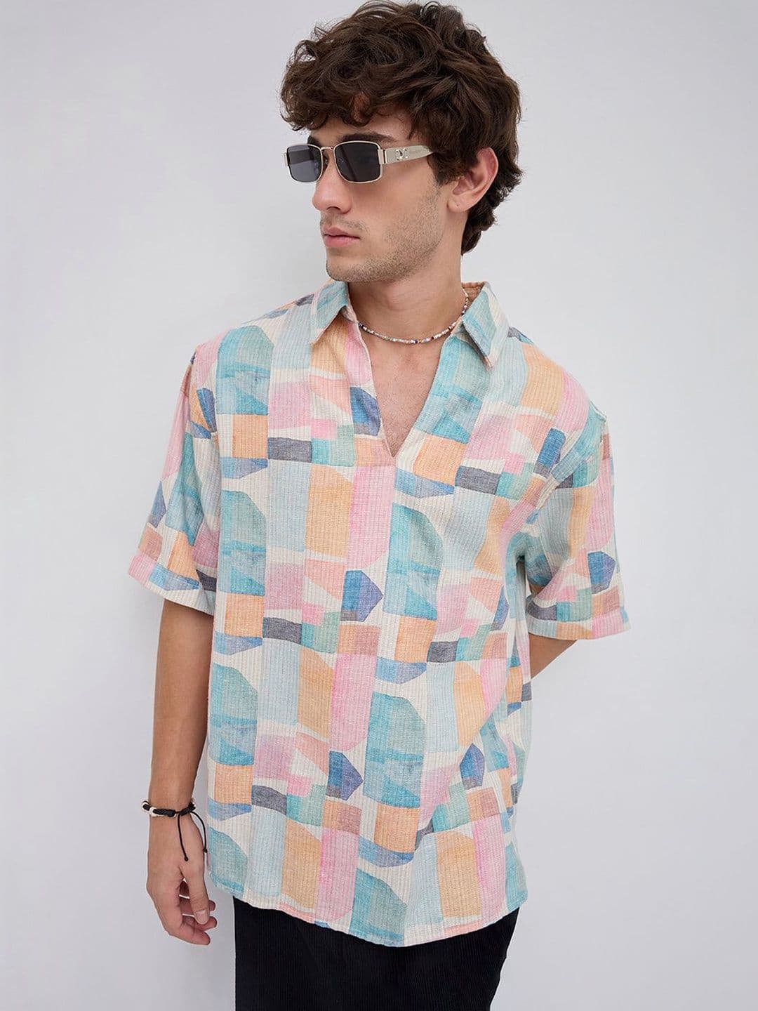 VASTRADO Sorbet Multi Premium Mirage Print Polo Oversized Shirt - view 1