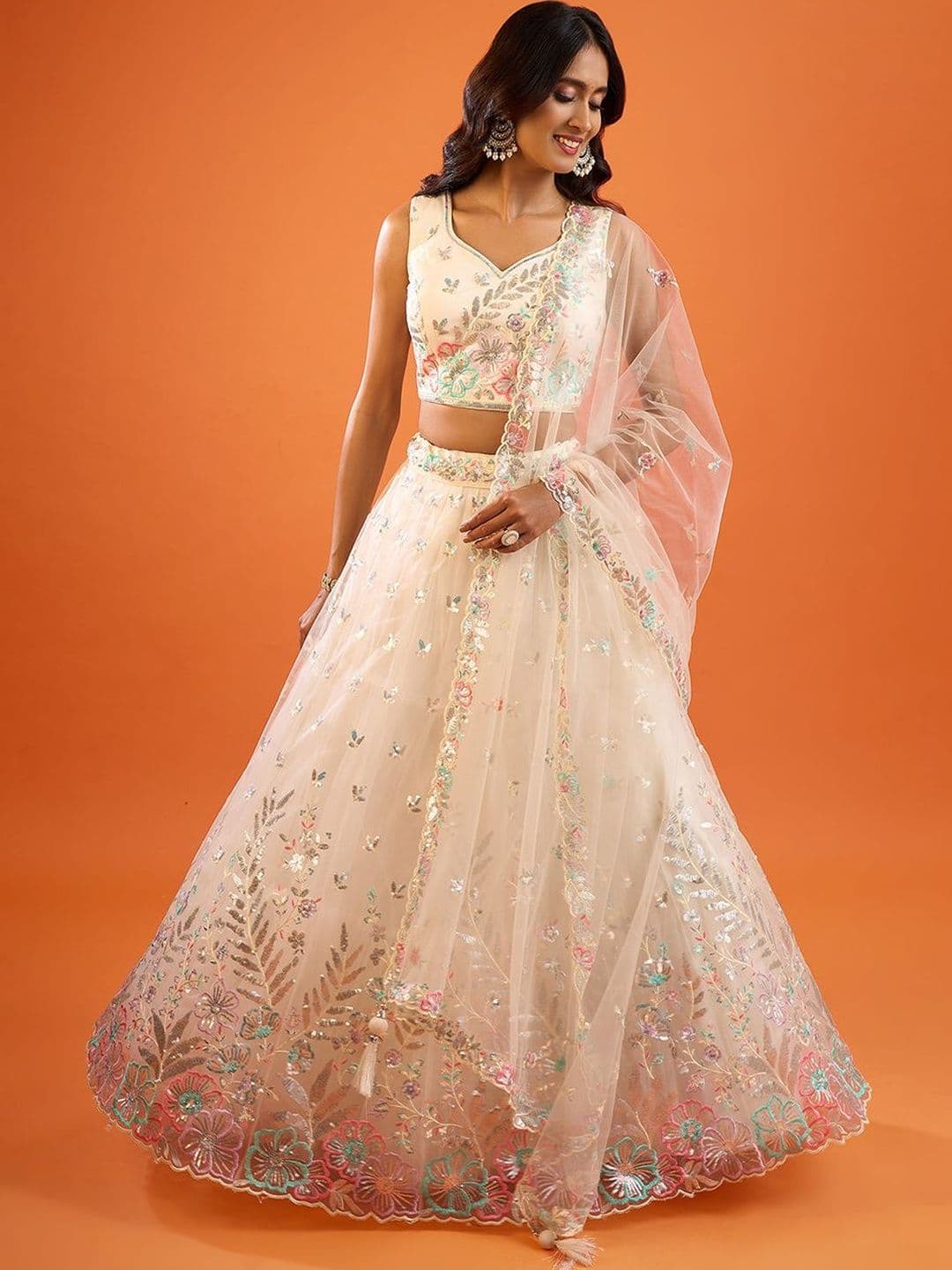 Samyukta Singhania Embroidered Sequinned Semi-Stitched Lehenga & Blouse With Dupatta - view 1