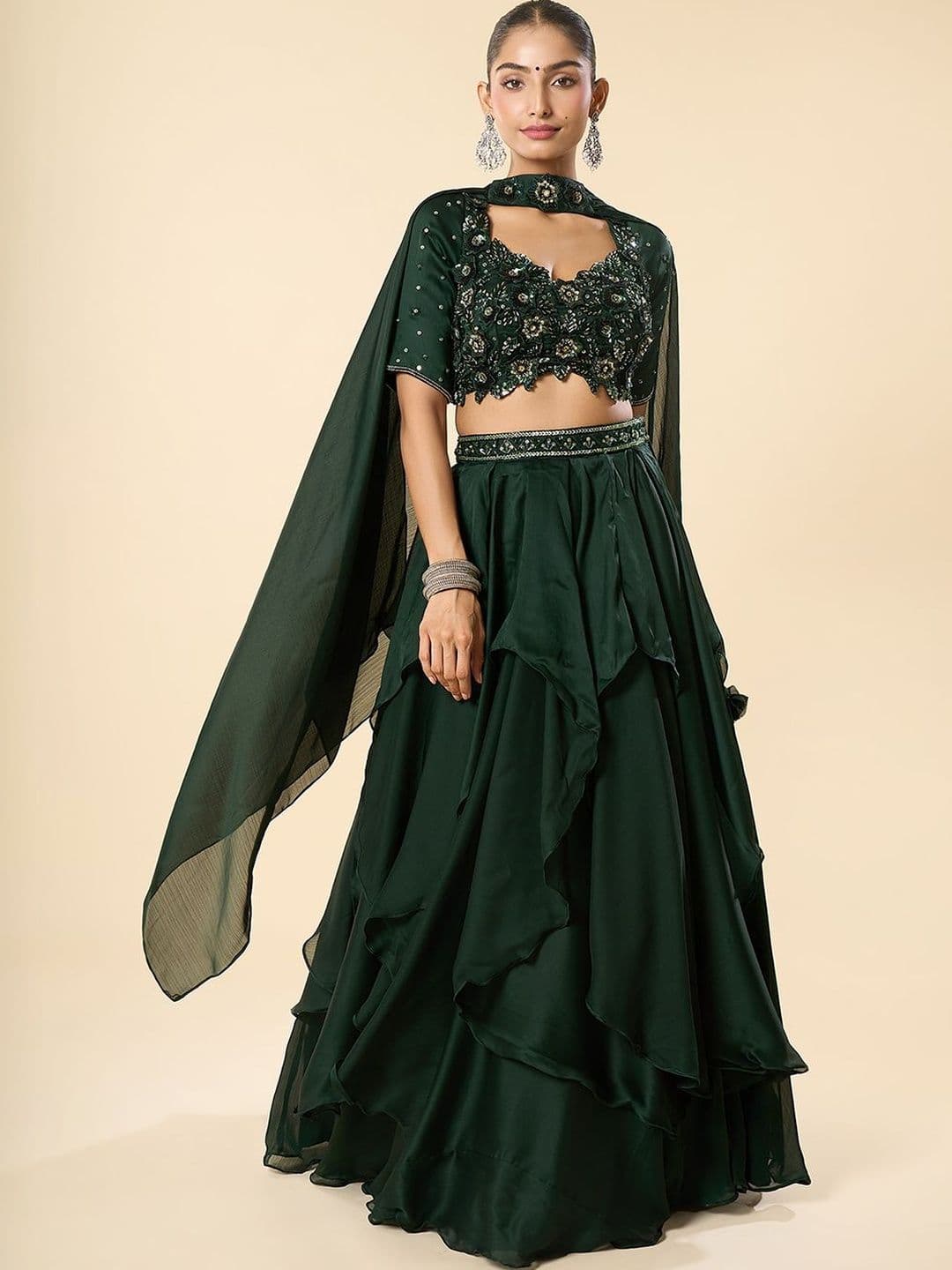 Samyukta Singhania Embellished Sequinned Semi-Stitched Lehenga & Blouse With Dupatta - view 1