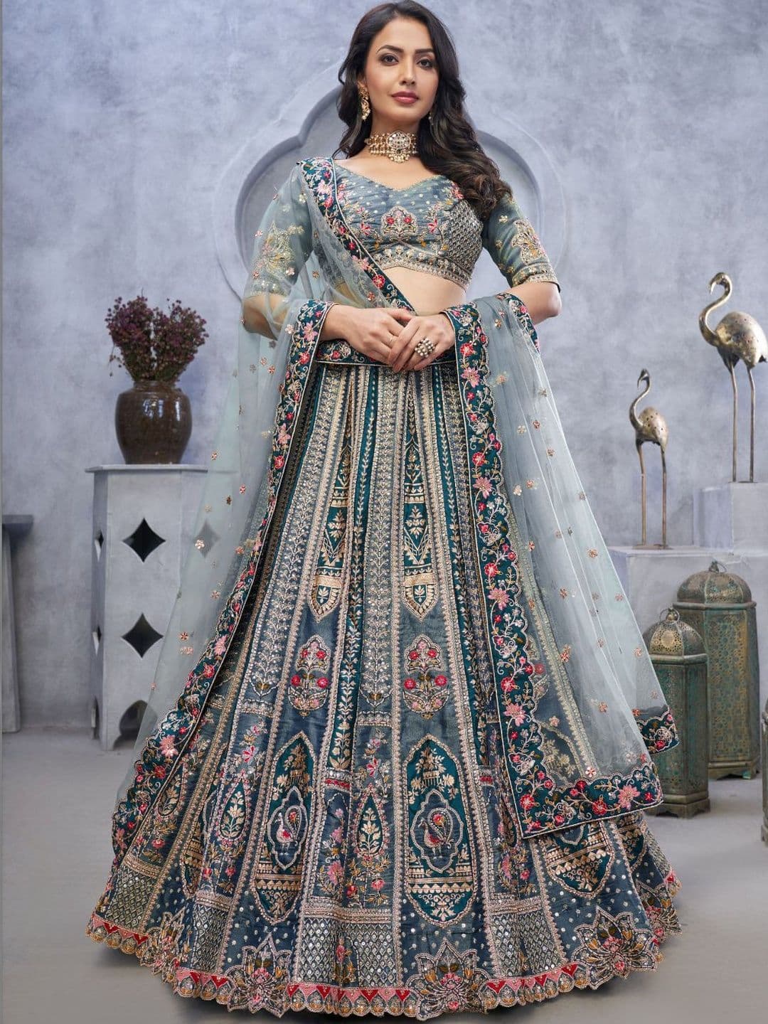 KESAR FAB Embroidered Sequinned Semi-Stitched Lehenga & Blouse With Dupatta - view 1