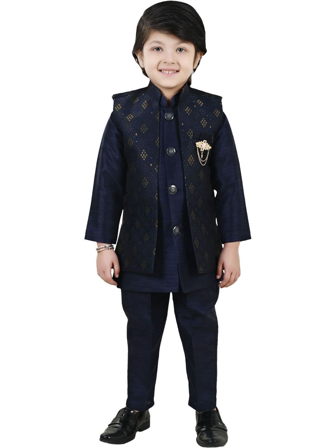 BAESD Boys Self Design Band Collar Sherwani - view 1