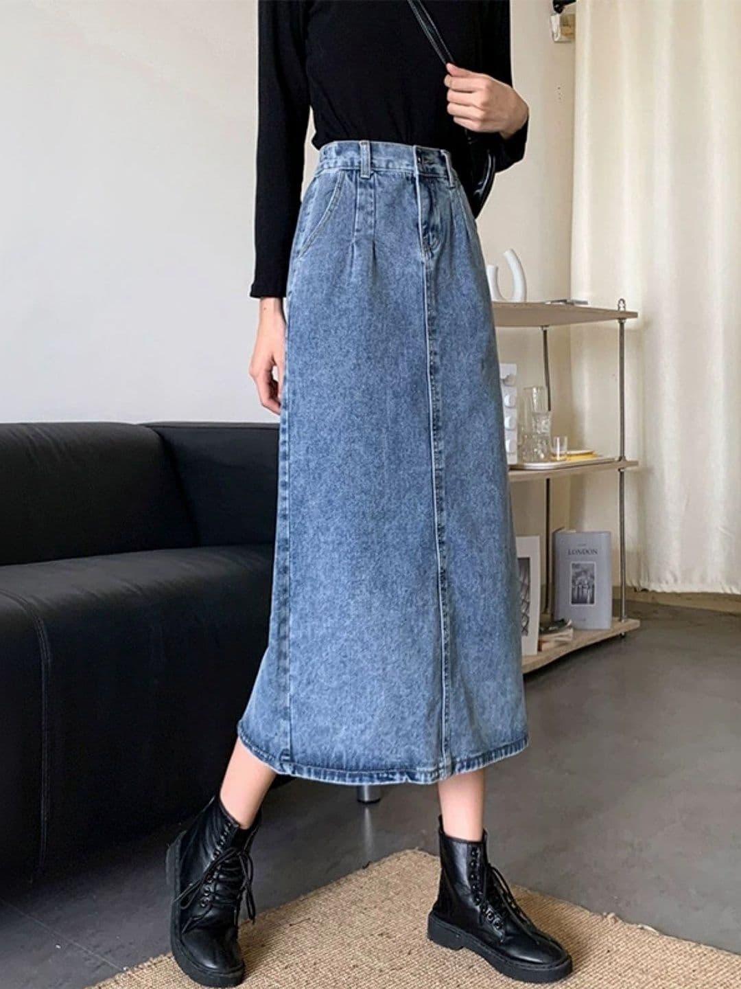 StyleCast Women Cotton Back Slit Midi A-Line Skirt - view 1