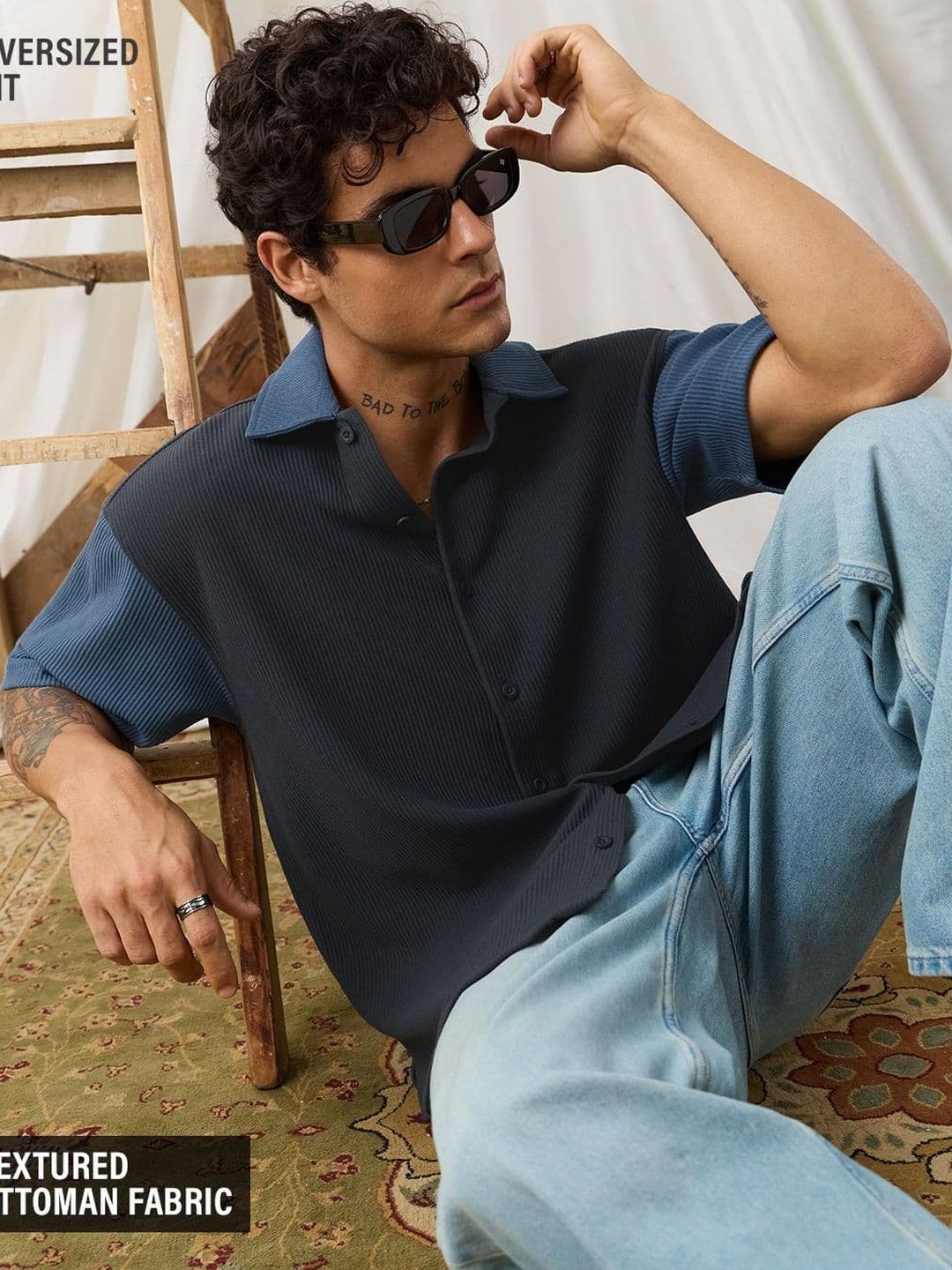 The Souled Store Men Oversized Fit Textured Grey Textured Shirts - view 1