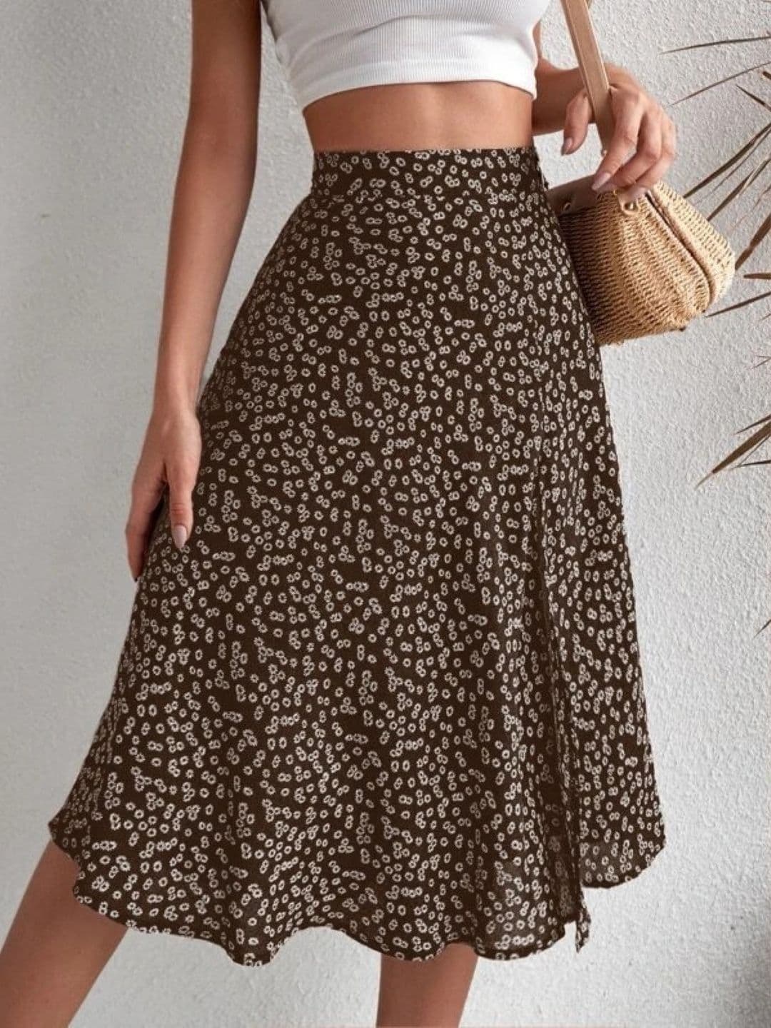 StyleCast Women Floral Micro or Ditsy Print Side Slit Midi A-Line Skirt - view 1